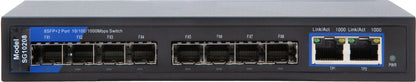 10-Port Unmanaged Switch | 2-RJ45 Ethernet Ports, 8-SFP Ports